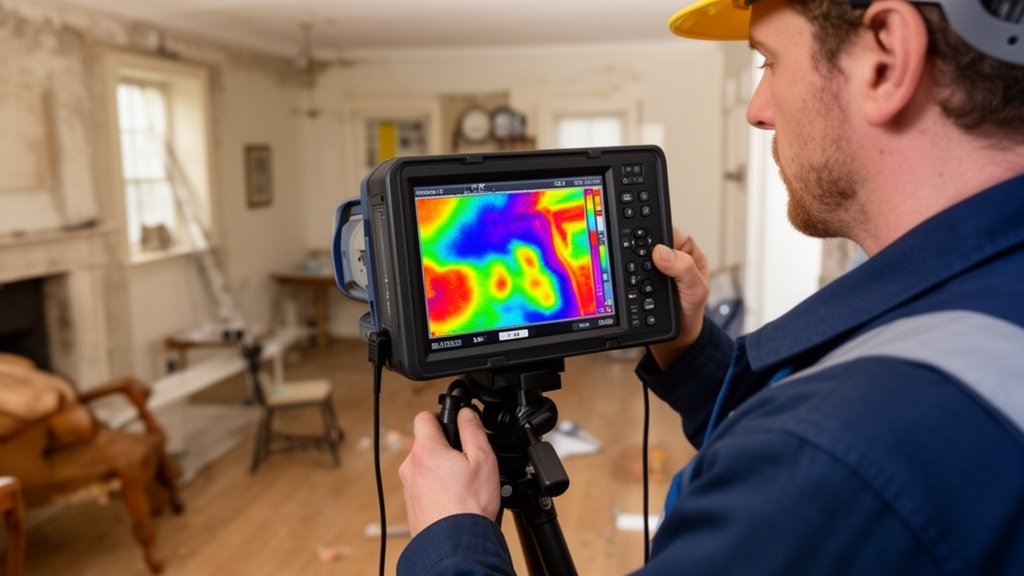 Thermal imaging camera showing heat loss and insulation problems in a British residential property